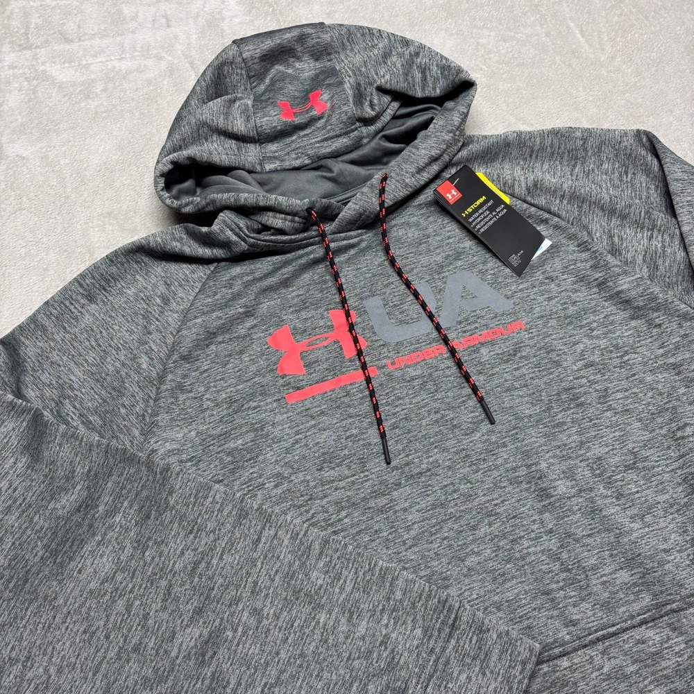 NWT Under Armour Storm Hoodie Men's L Gray Neon Orange Cold Gear Loose Fit